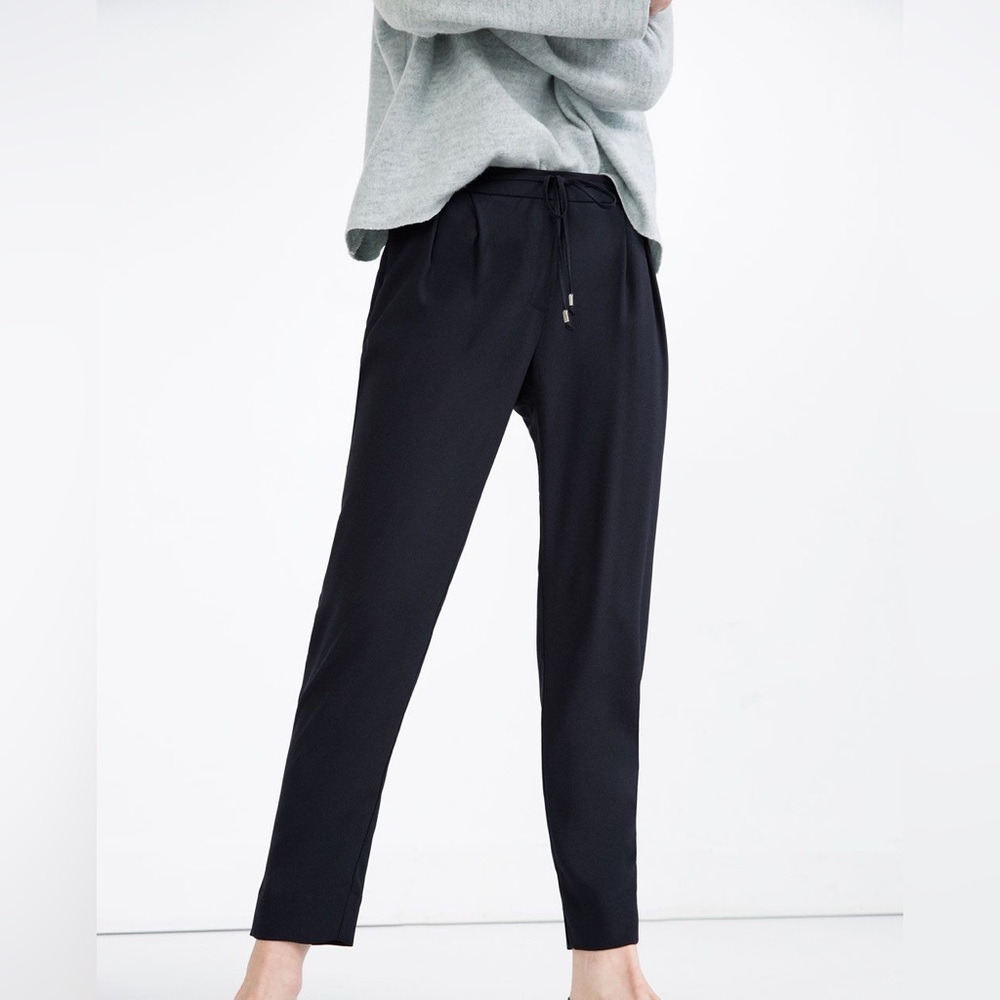Zara Drawstring Black Pants Size Small Women Trousers